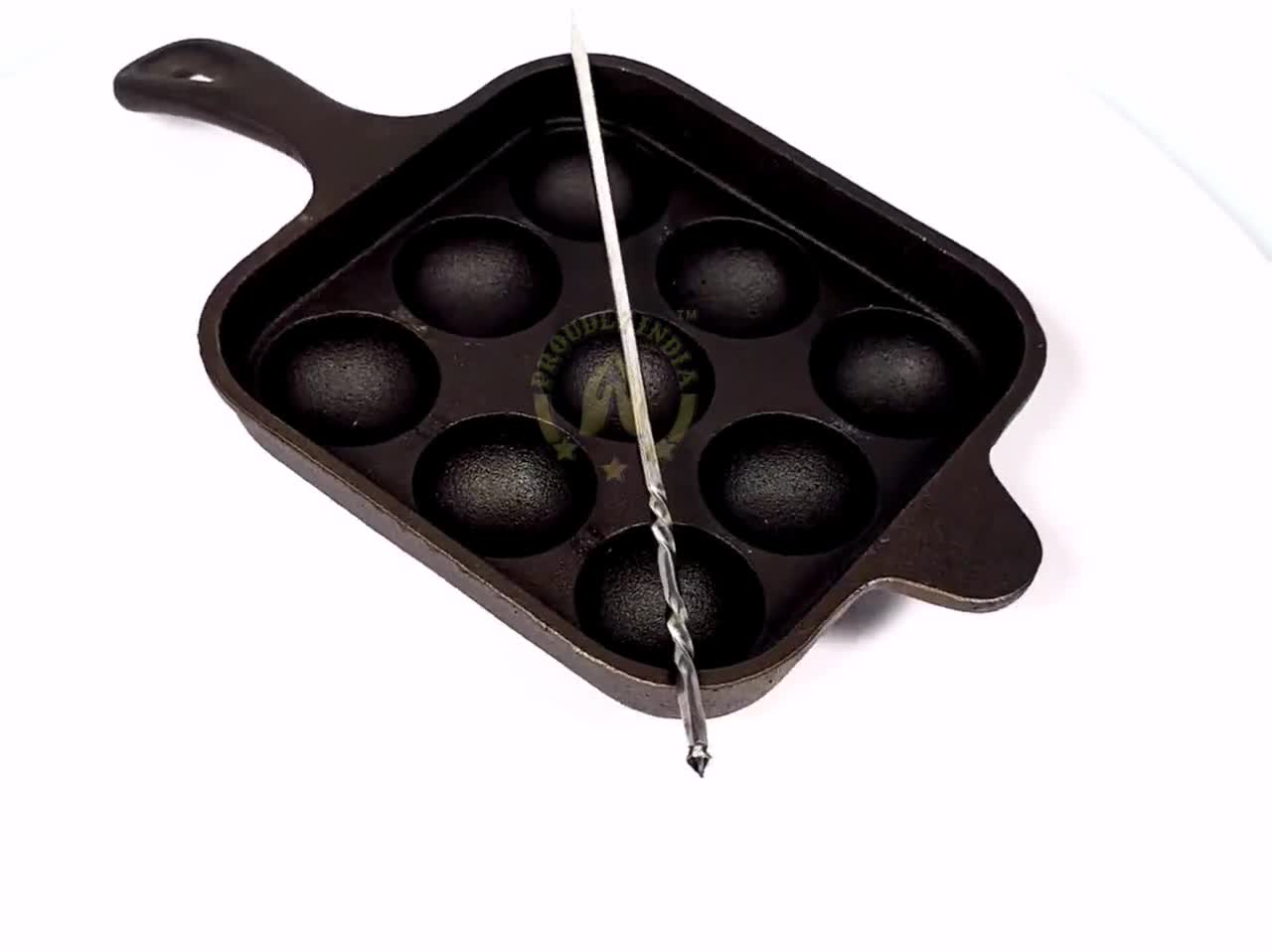 Cast Iron Paniyaram Pan 9pit/ Cast Iron Cooking Pan/ Pre-seasoned Paddu  Tawa/ Mini Paniyaram/ Swadeshi Blessings Premium Ayurveda Range 