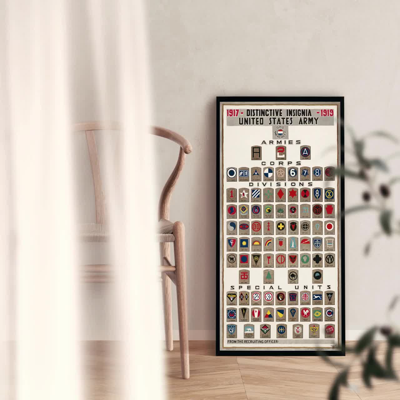 WW1 US Army Vintage Insignia Chart Print, World War One