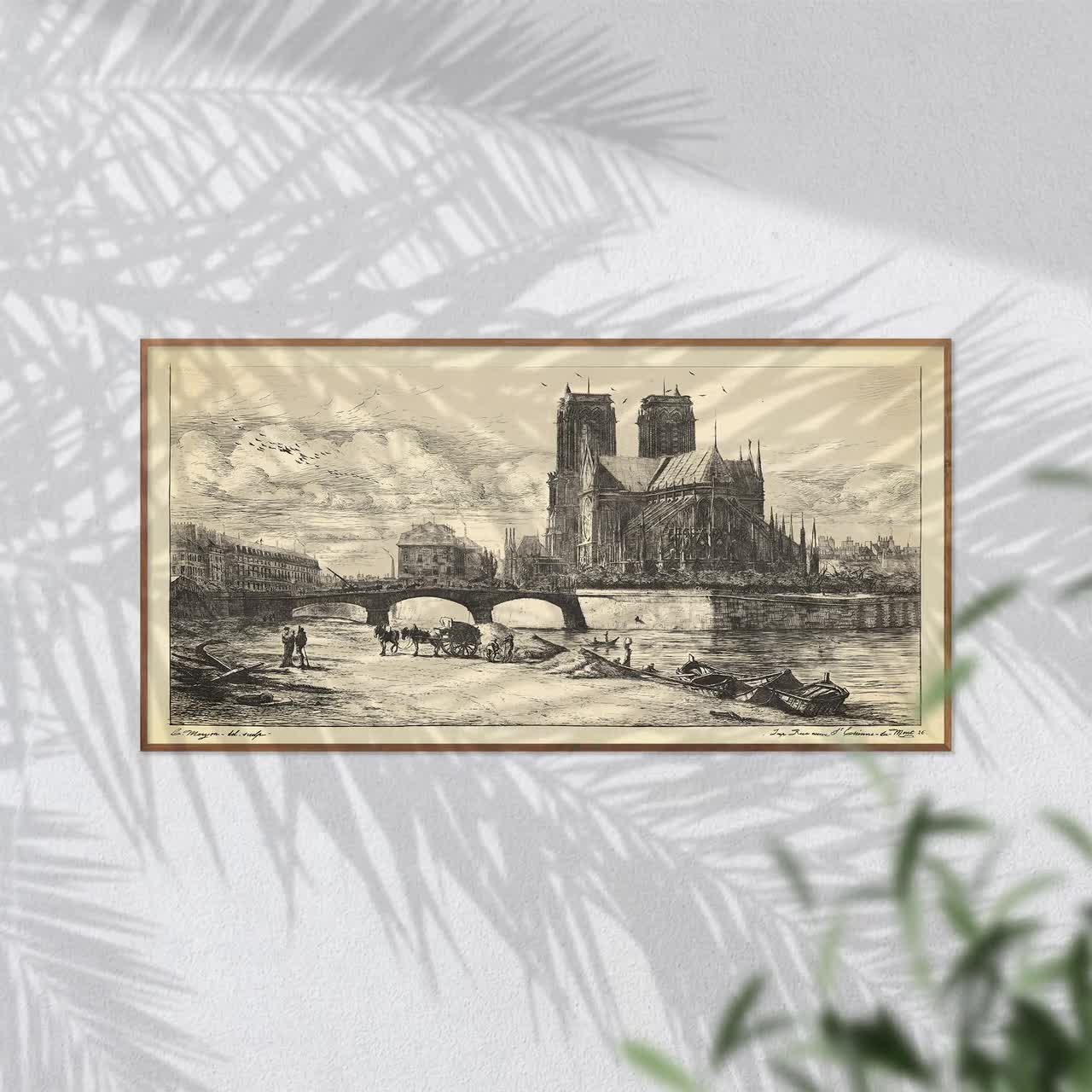 ノートルダム大聖堂のエッチングプリント：ヴィンテージのフランス大