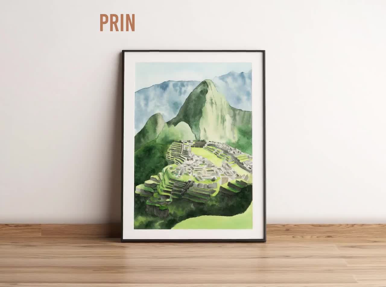 マチュピチュの水彩画：ペルー旅行ポスター（デジタルダウンロード