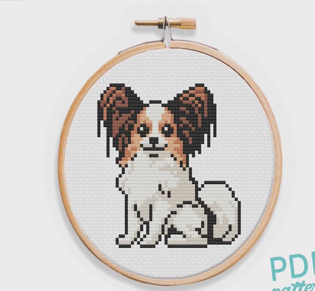 オーダー作品　パピヨン　犬　BAEZ3 パピヨンのクロスステッチパターン：小型犬種の刺繍（PDFパターン