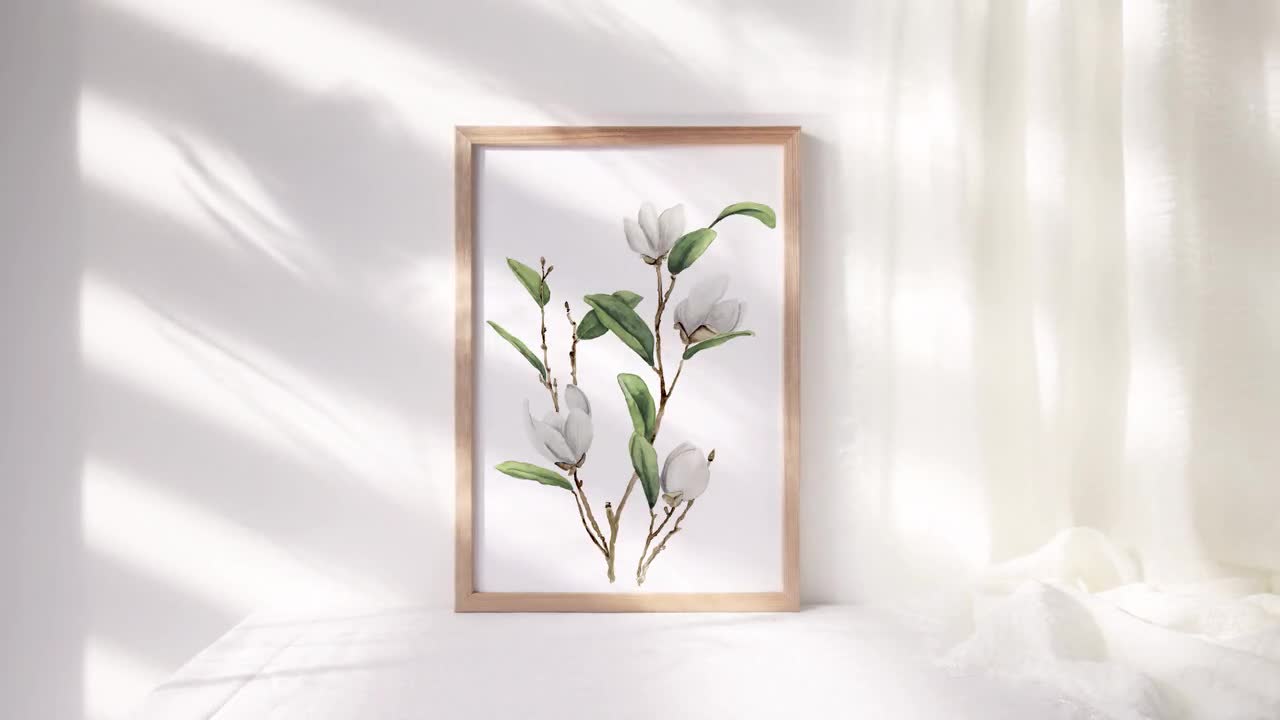 Magnolia Flowers, Vintage Botanical Art directly from Artist, Minimalist Floral Wall Decor, Spring Flowers, discount Nature, White Magnolia Branch