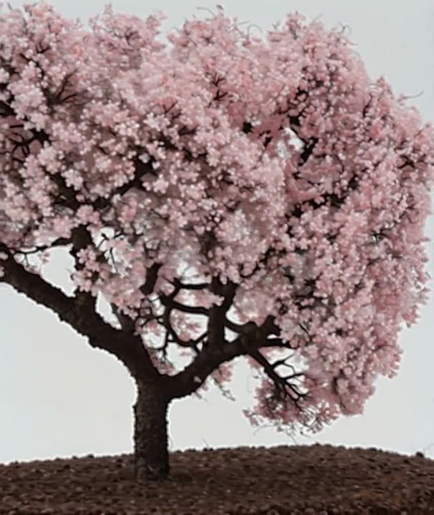 ドールハウス用ミニチュア手作り桜の木 - 高さ4インチ（約10cm）、支柱