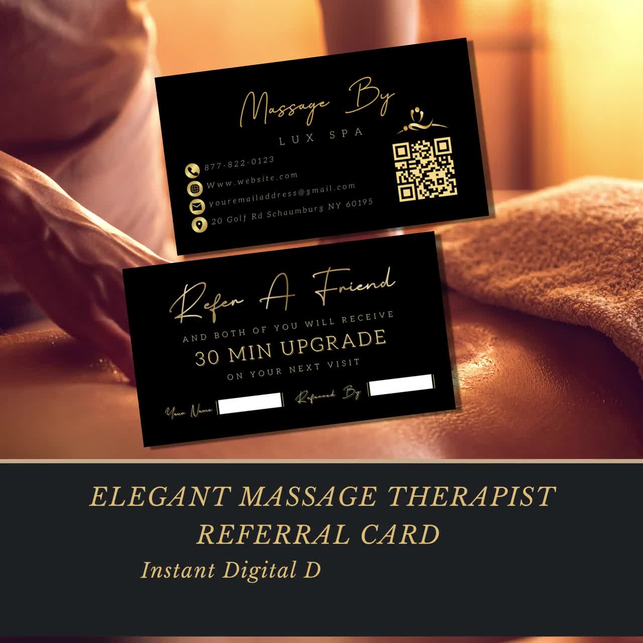 MASSAGE Therapy Business Card Template, Qr Code Referral Card For Spa,  Custom Massage Therapist Reward Card, Client Referral Business Card