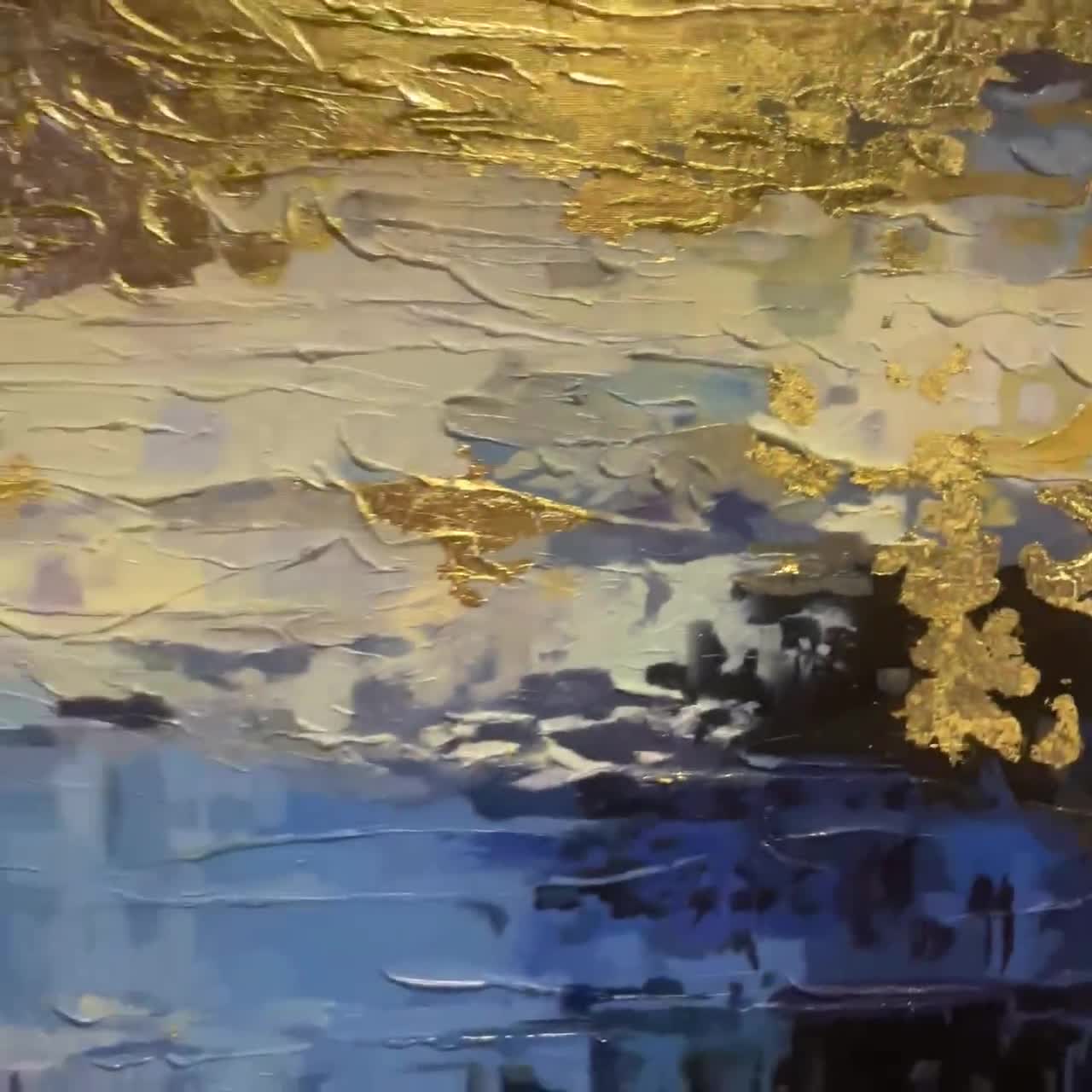 黄金の抽象油絵：質感のある白と金の壁アート - Etsy 日本