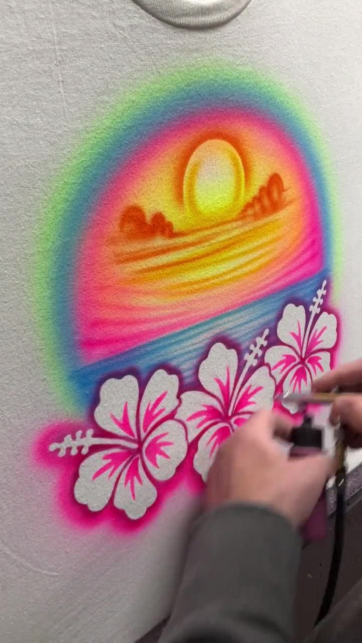 Midnight Sun Airbrush Shirt — Beach Sunset & Hibiscus Flower video poster