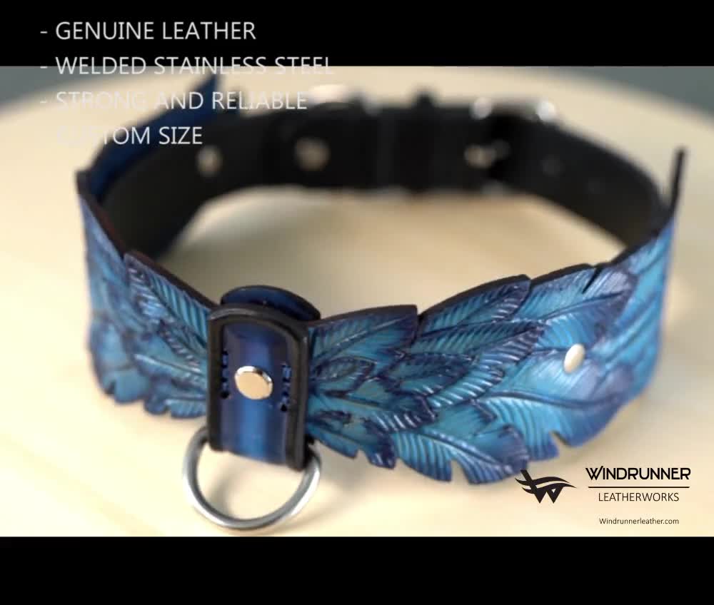 Claredale Blue Italian Leather Designer Dog Collar