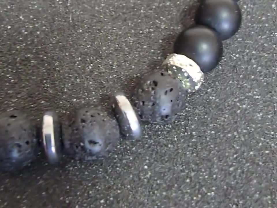 Mens Black Onyx Bracelet, Mate Lava Stone Stretch Bracelet, Trendy