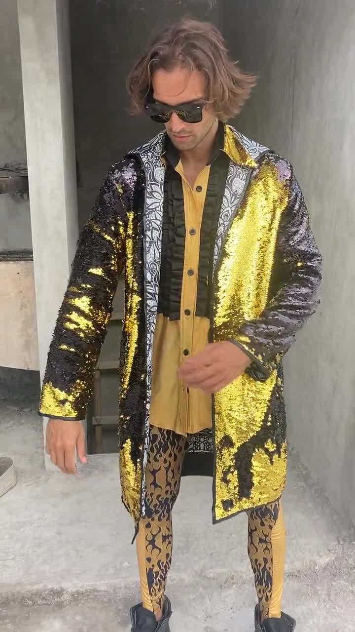 Sequin Coat Gold Jacket Hooded Cloak With Hood Festival Coat Burning Man  Outfit Mens Duster Coat Sequin Duster Jacket Gold Coat LOVE KHAOS -   Canada