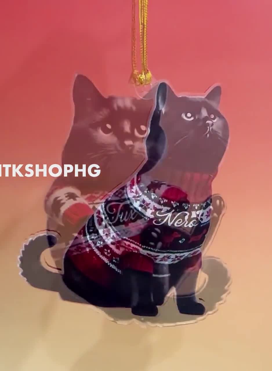 Personalized Black Cat Hanging Christmas Ornament, Black Cat Personalized Black Cat Hanging Christmas Ornament, Black Cat