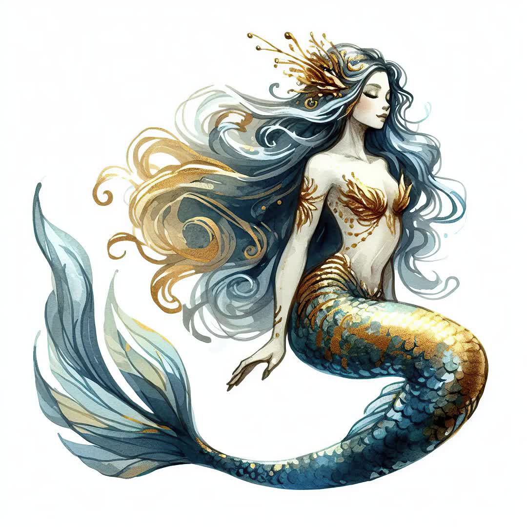 人魚、JPG画像33枚、人魚のクリップアート、印刷可能、水彩画