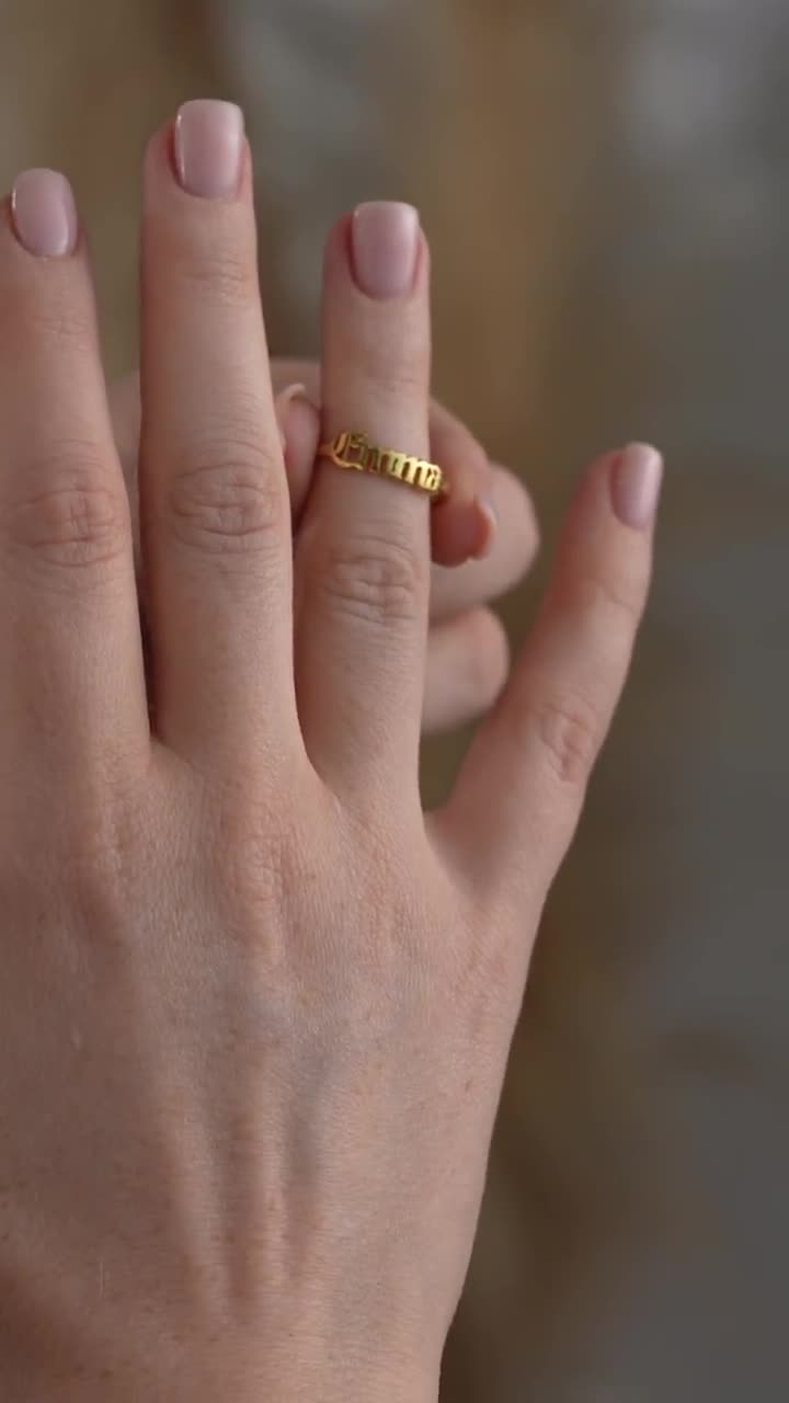 14k Gold Old English Name Ring,personalized Ring,dainty Name