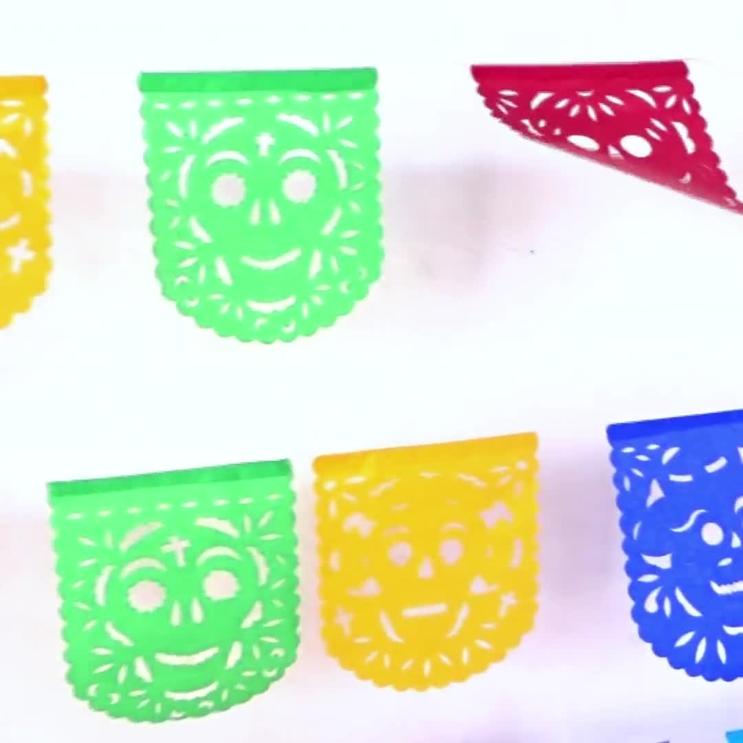 Mexican Papel Picado Banner, Tissue Paper Garland, Fiesta Party Supplies,  Day of the Dead, Colorful Traditional Medium Banner, Paper Picado 