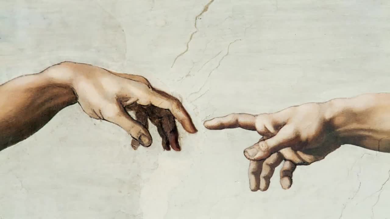 hands reaching painting