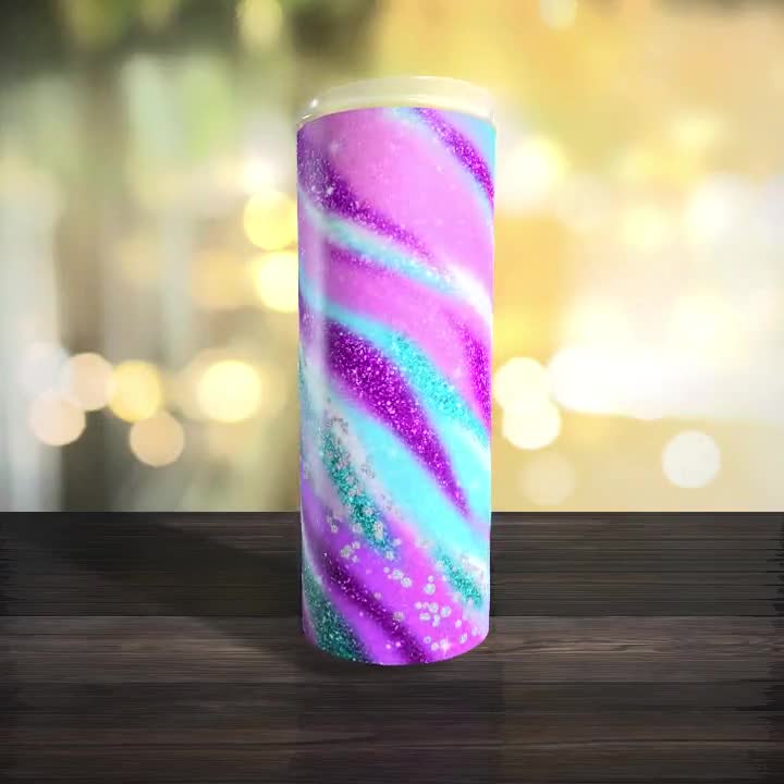 20 oz Skinny Tumbler Sublimation Template Agate Unicorn Milky Way Glitter  Aqua Pink Purple Straight and Warped Design Digital Download PNG