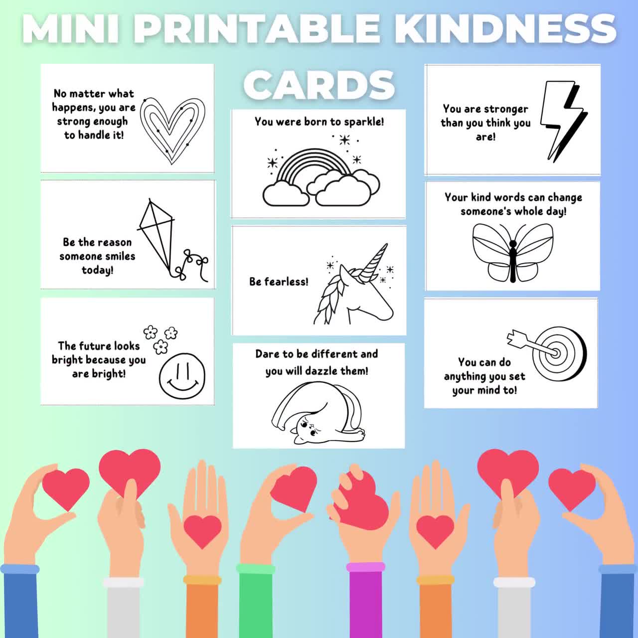Mini kindness cards to color: positive affirmations (digital ...