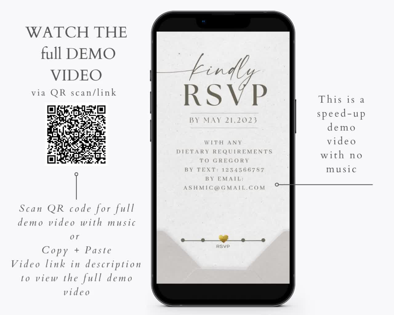 digital minimalist wedding invitation template video with rsvp template and  envelope, animate grey wedding invitation suite template, MW8