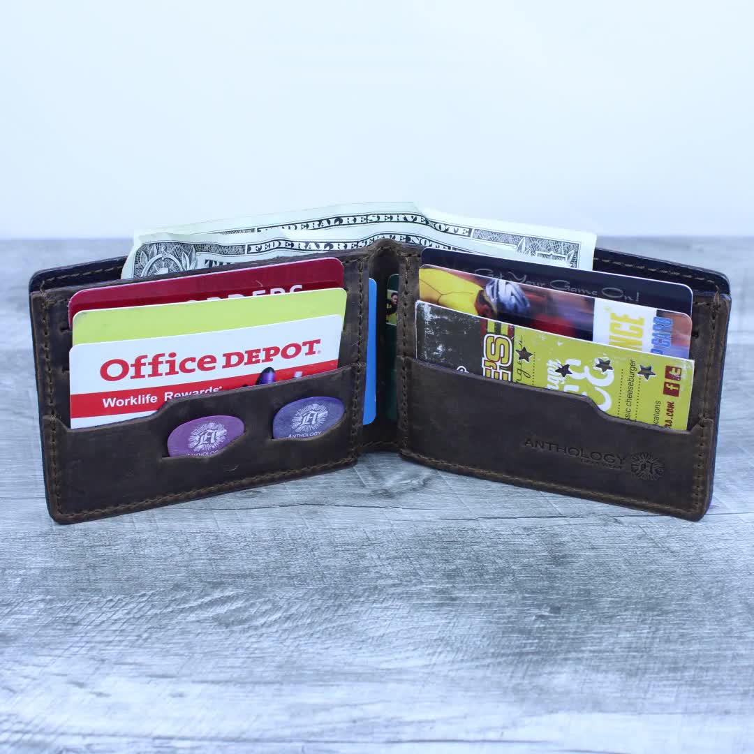 Leather Wallet with Guitar Pick Holders for Guitar Player - Full Grain  Leather, Brown, Monogram / Personalization