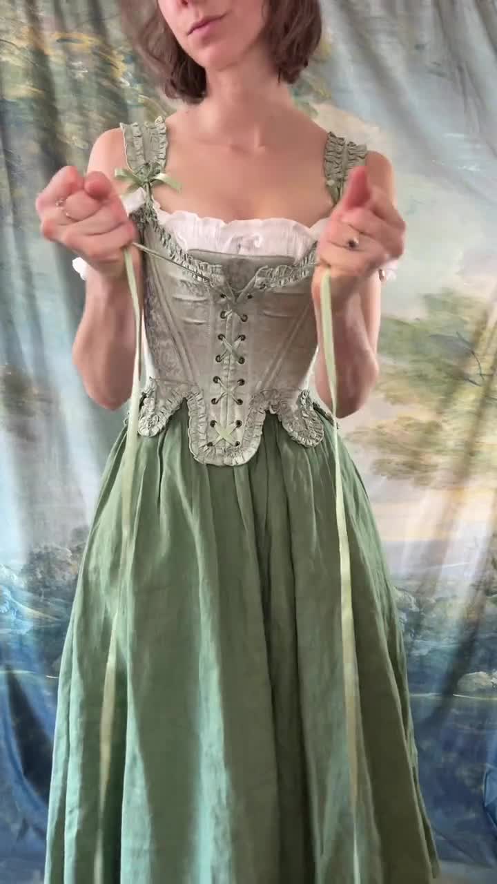 Corsé de satén floral verde menta del siglo XVIII: corpiño de corsé rococó video poster