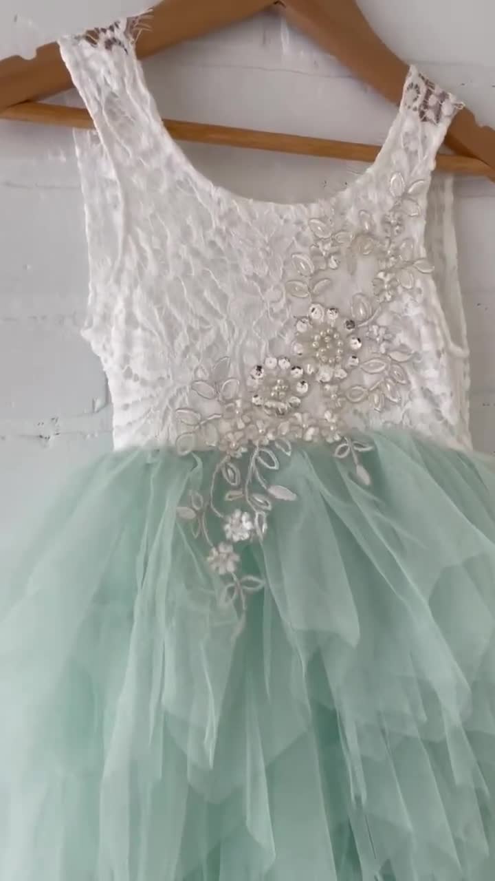 Mint green and outlet white flower girl dresses