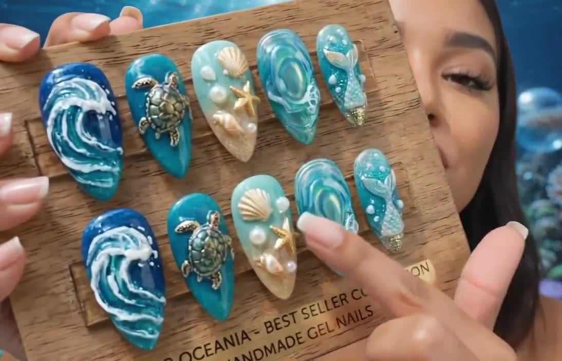 Rosalina Press On Nails | Hand-painted Princess Rosalina & Luma Nails | Kawaii Light Blue Gamer Fake Nails | Super Mario Inspired Nails video poster