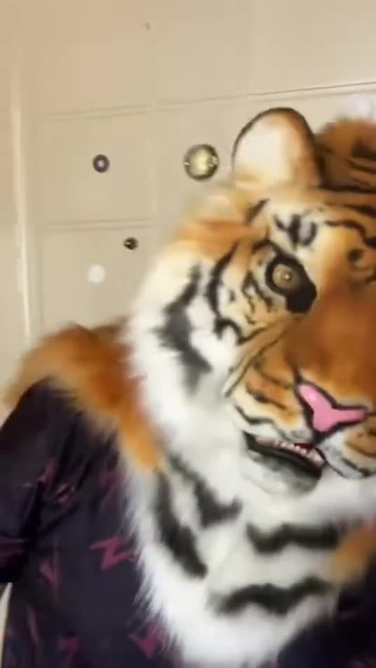 リアルなトラの着ぐるみヘッド - 可動式顎の獣マスク（コスプレ