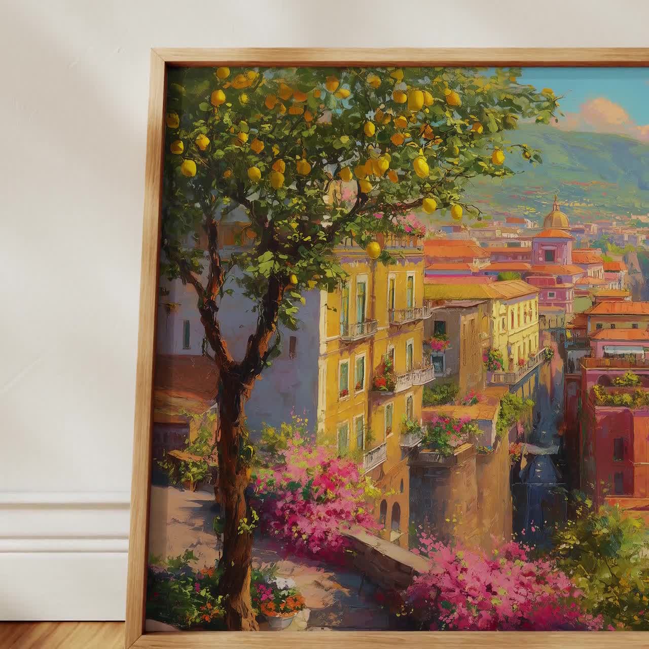 Sorrento Italy Landscape Oil Painting Print, Amalfi Coast Lemon