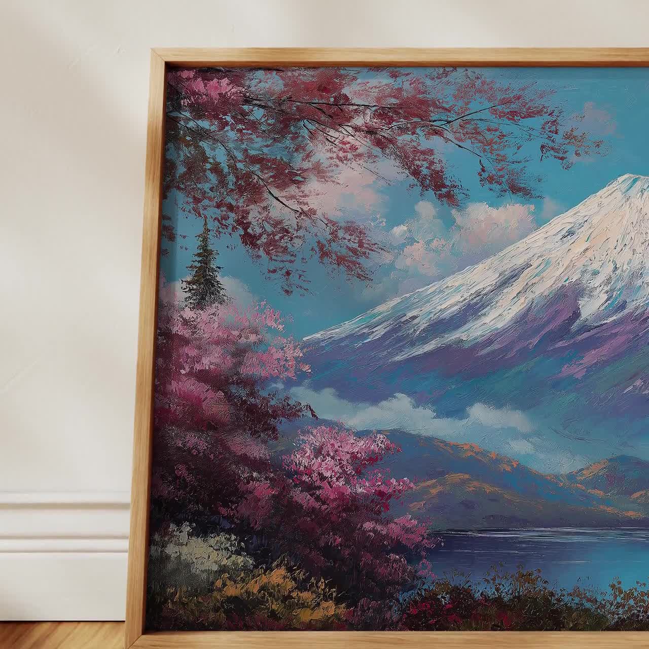Mount Fuji Landscape Oil Painting Print: Japanese Mountains Oil