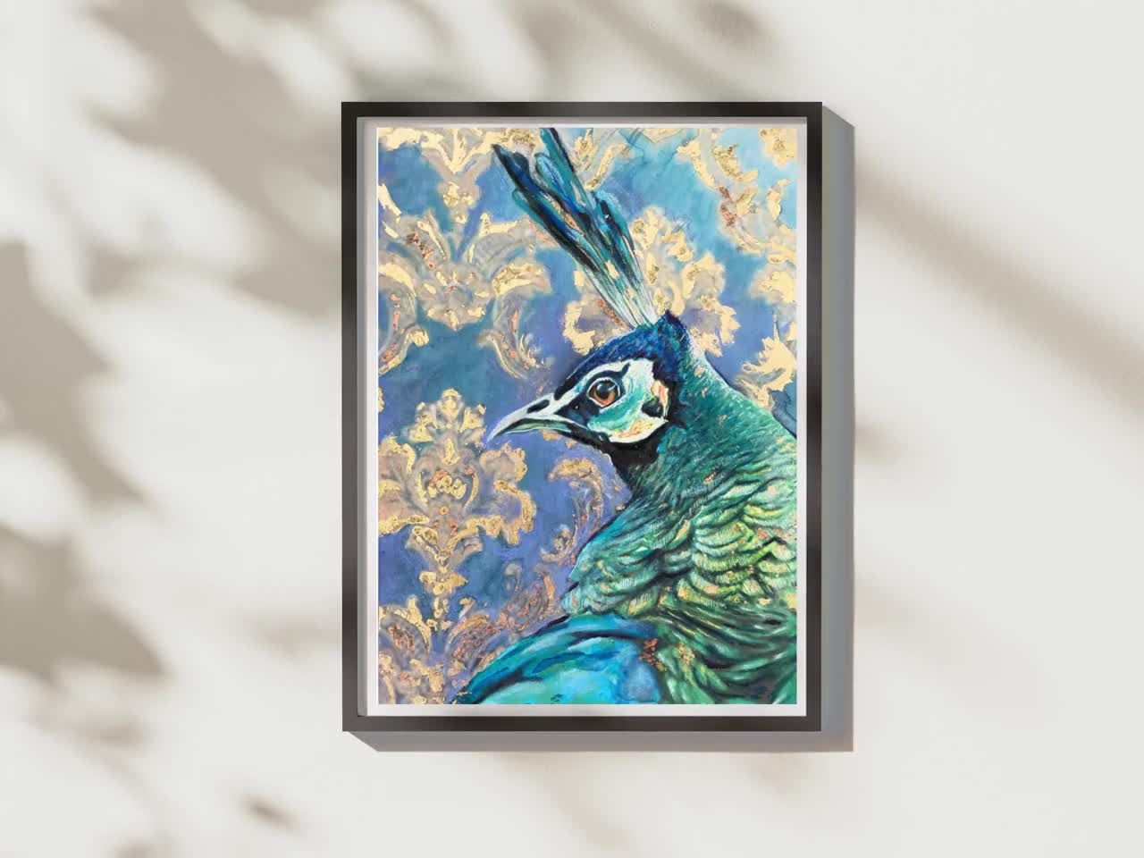 孔雀の絵画、A3ミクストメディア金箔鳥アート紙、鮮やかなエキゾチック