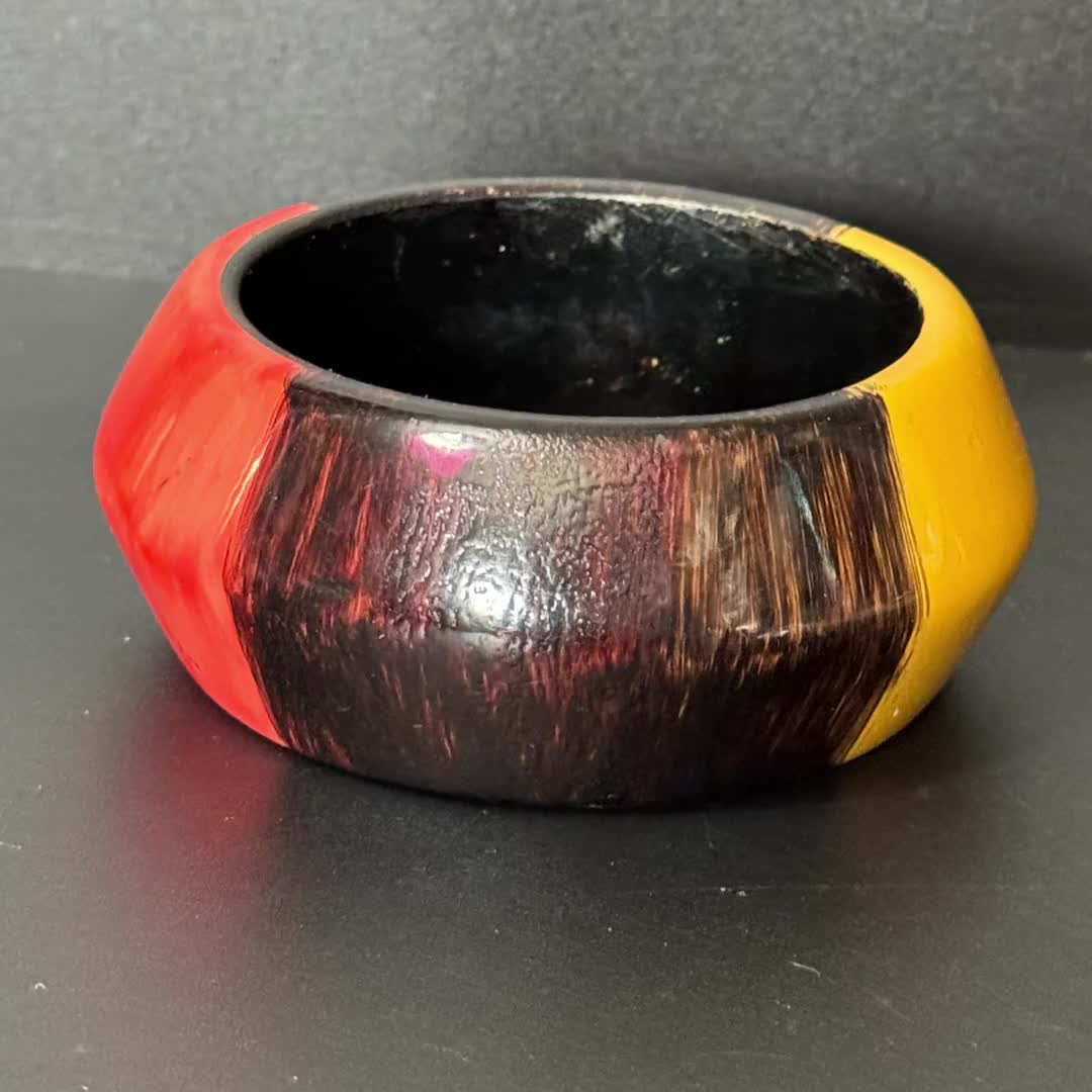 Vintage Carved Bangle Early Plastic Faux Bone Horn Celluloid