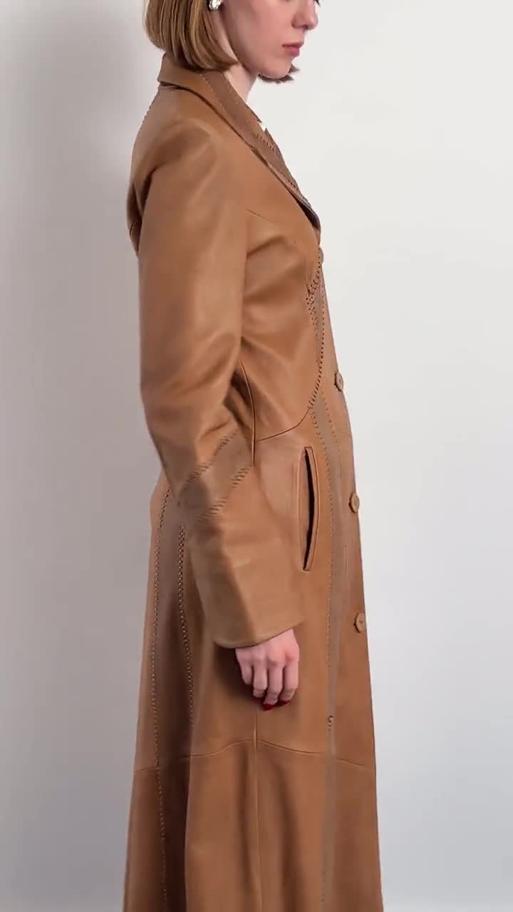 ヴィンテージロングコート/ブラウンレザーコート/パテントレザーコート