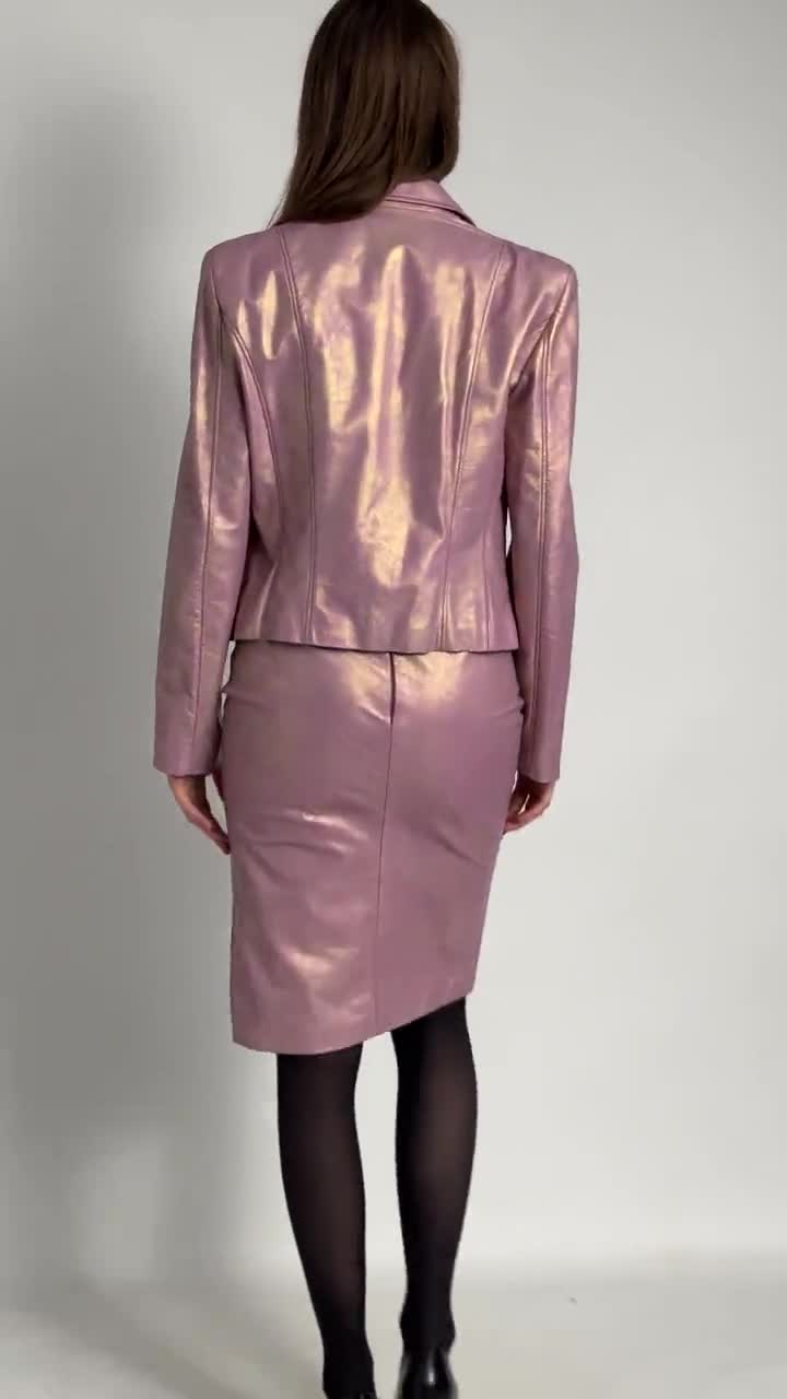 D550-30 イタリア製 CHRISTIAN LACROIX スカート Christian Lacroix Leather Suit, 90s Pink Leather High