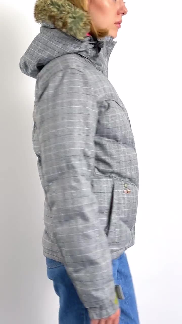 Chaqueta acolchada de plumón vintage Rip Curl Mountainwear para snowboard, talla 36 pequeña video poster