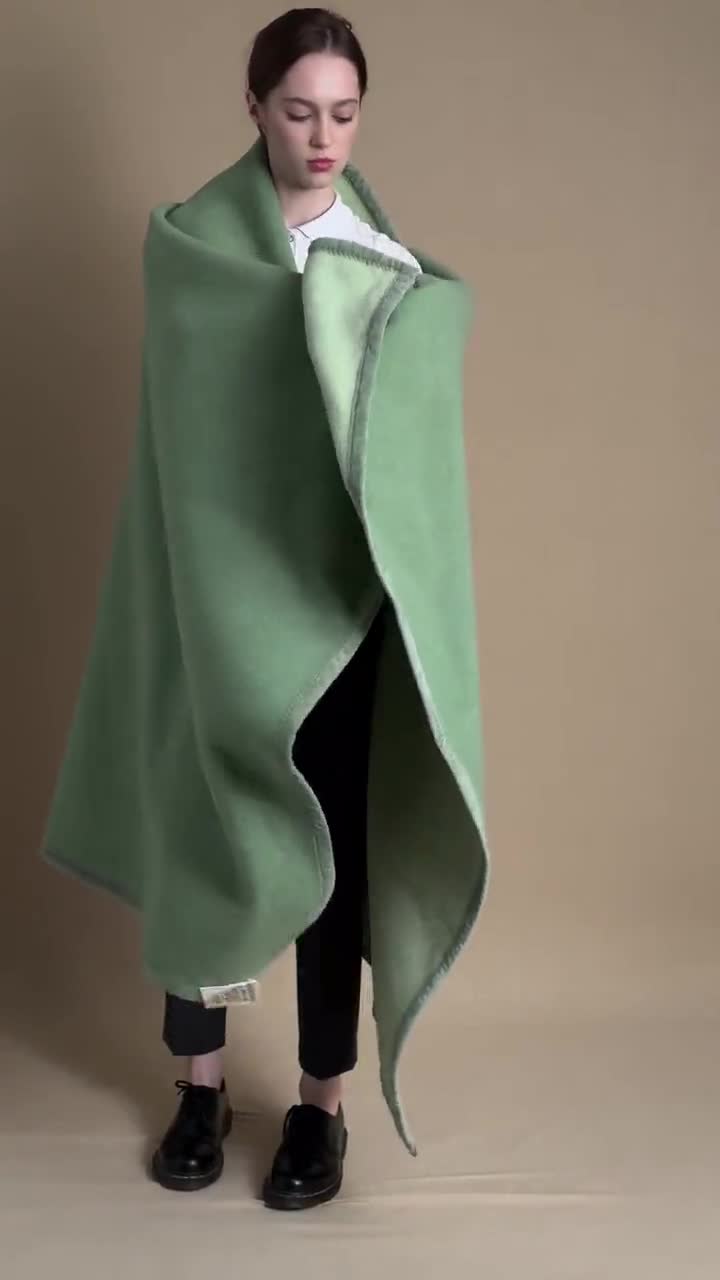 70s Vintage Wool Woolmark Escimo Light Green Heavy Blanket
