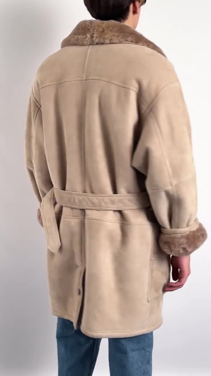 Gianfranco Ferre Vintage 80s Genuine Suede Sheep Shearling Coat