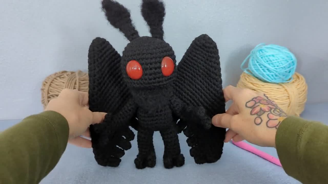 Finished Mothman just in time for Halloween 🎃 pattern from the book in the  background : r/Amigurumi