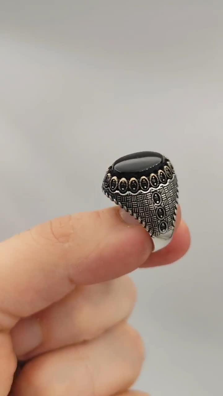 メンズ ブラックオニキス 925 スターリングシルバー リング