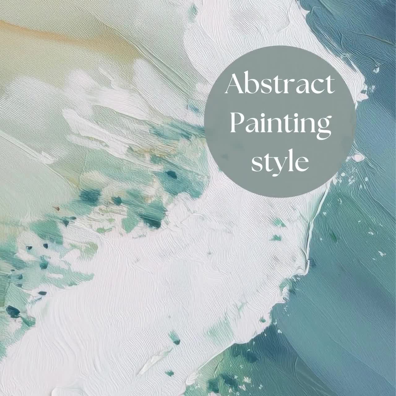 Conjunto de pintura abstracta del océano costero, dos olas de surf, arte de pared, decoración pastel video poster