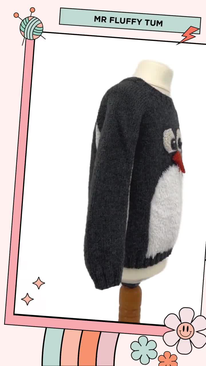 Kids Christmas Jumper, Mr Fluffy Tum Penguin Sweater Knitting