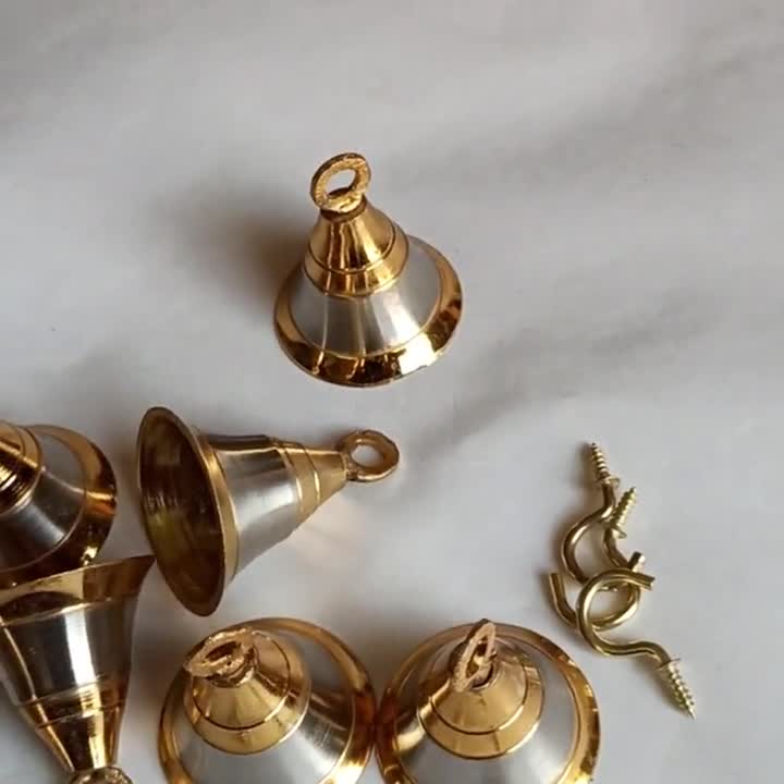 12 Small Copper Brass Temple Christmas Craft Bells Decorations 1.5 Inch  Crafting Brass Bells for DIY Projects Wind Chime Decor 