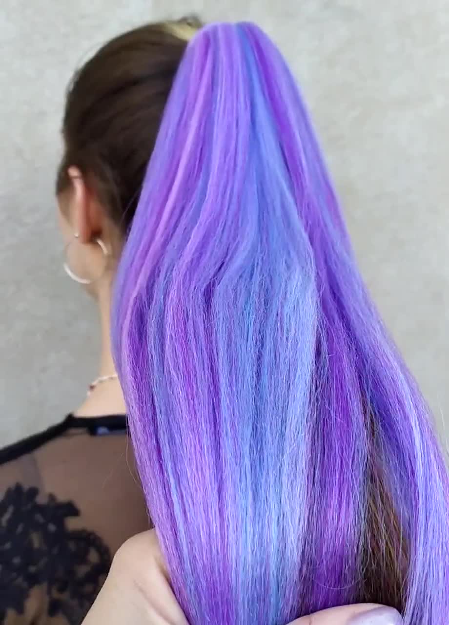Purple Ponytail Hair Extension: Fluorescent Synthetic Hairband, image size:920x1280