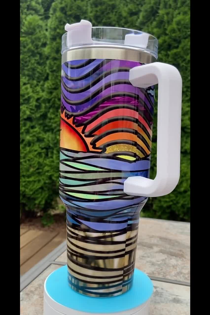 Beach Sunset in a Stained Glass Design 40 Ounce With Handle