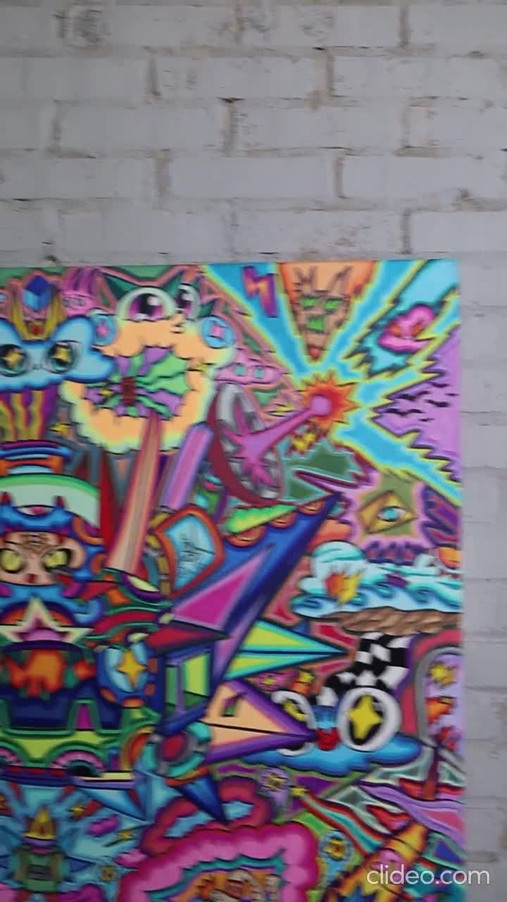 Psychedelic Doodle Art: Original Acrylic Painting on Canvas