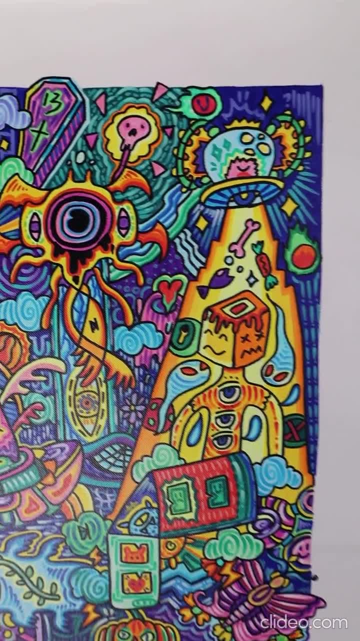 Psychedelic Doodle Art Original Acrylic Painting on Canvas