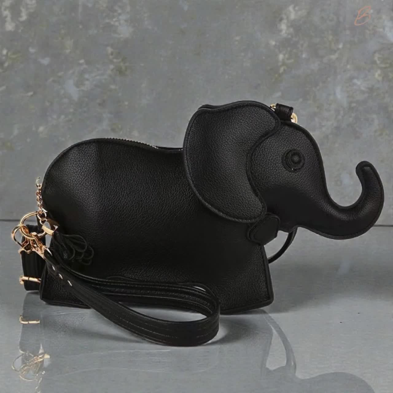 Elephant Crossbody Purse – Vegan Leather Clutch in 3 Colors, Delta