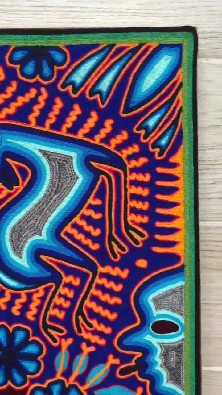 Huichol Yarn Painting, Mexican Folk Art, Colorful Wall Decor (24