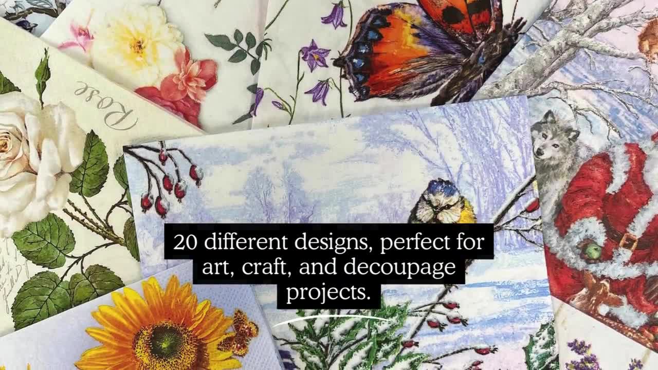 40-Pack Floral Decoupage Paper Napkins - 3-Ply Craft Napkins For Scrapbooking & DIY