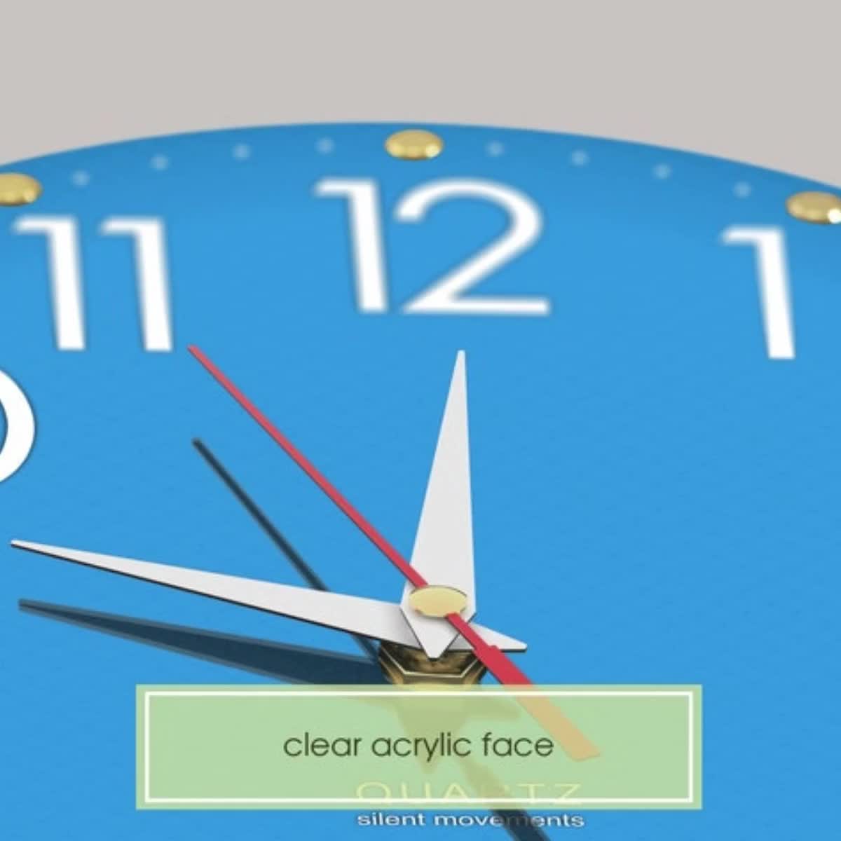 Blue Wall Clock With Numbers, Silent Non-ticking Modern Clock