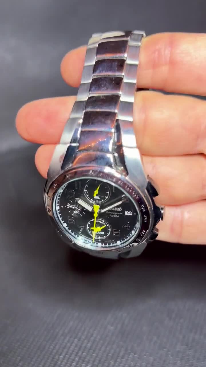 Brand New Seiko SNA473 Men's Black Dial Two Tone Steel Chronograph
