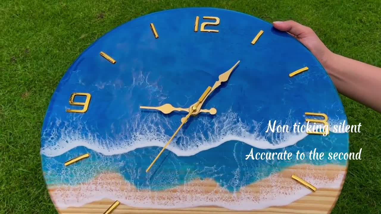 Reloj de pared moderno 'Ondas de resina epoxi Art V' Reloj de pared grande  para decoración de sala de estar